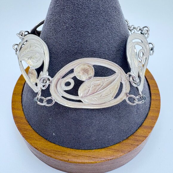 VTG Sterling Silver 925 Leaf Circle Link Chain Bracelet Size 8.25" Length - Picture 4 of 10